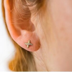 GOLD 14k Gold Plated Cubic Zirconia Cross Stud Earrings